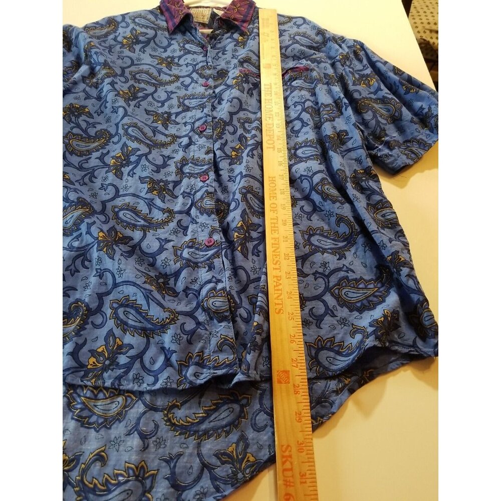 Vtg 80s High Advantage Short Sleeve Shirt Womens 22 Paisley Blue Button Up Hi Lo - Picture 7 of 11